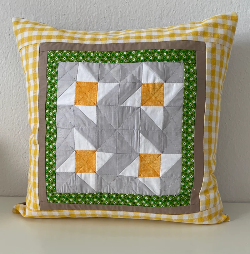 Patchwork Kissenhülle, Landhausstil Kissenbezug, grau/gelb/grün/beige 40x40cm