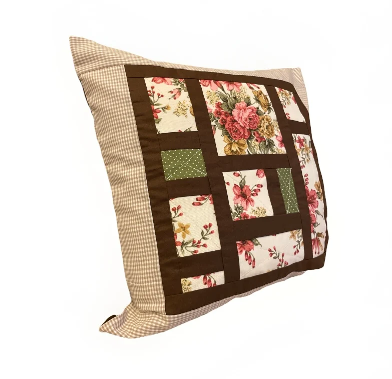 Patchwork Kissenhülle, Landhausstil Kissenbezug, braun /beige/grün 50x50cm