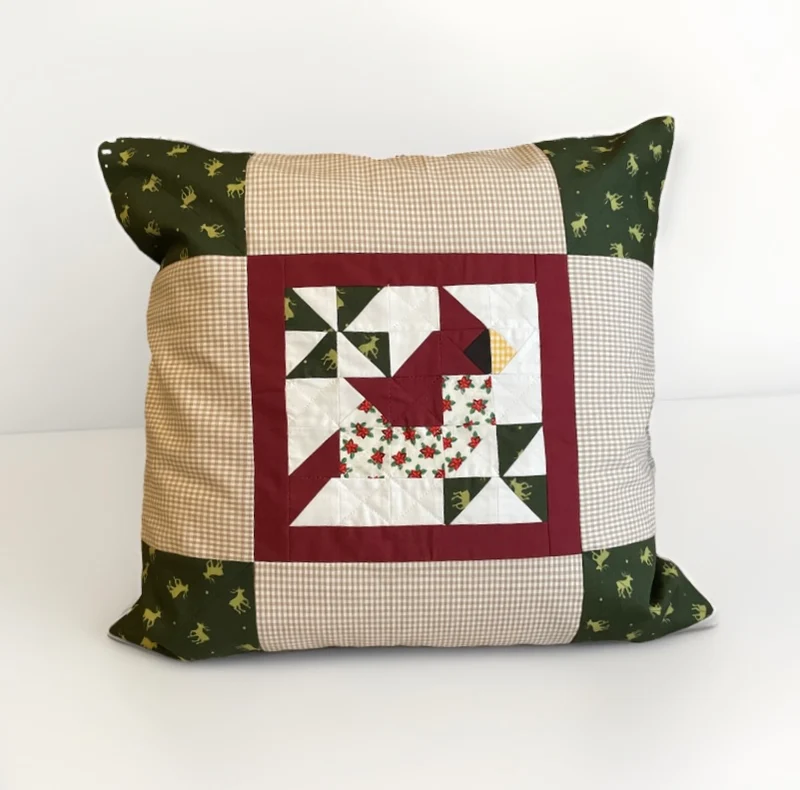 Patchwork Kissenhülle, Landhausstil Kissenbezug,Vogel, beige/rot/grün/braun