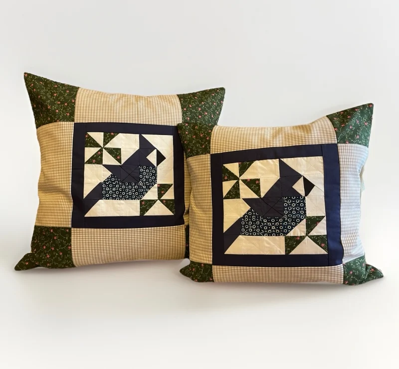 Patchwork Kissenhülle, Landhausstil Kissenbezug,Vogel, beige/blau/grün/braun