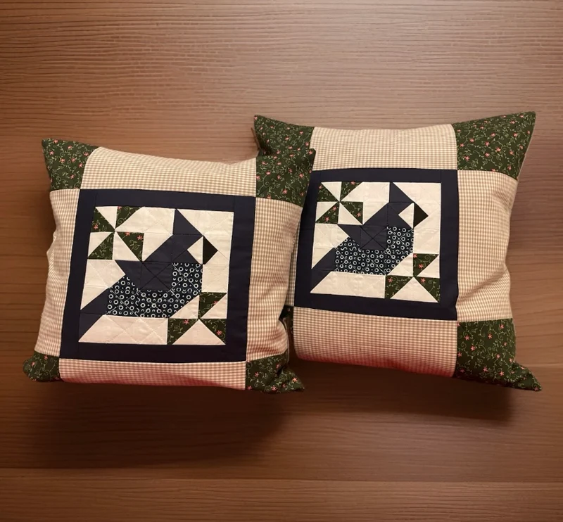 Patchwork Kissenhülle, Landhausstil Kissenbezug,Vogel, beige/blau/grün/braun