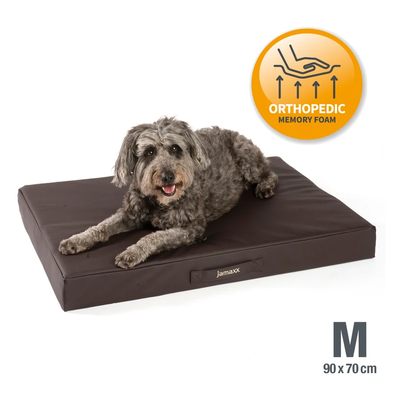PDB1017, Premium Hunde-Matratze, Deluxe Kunstleder, 2-Lagen Orthopädische HundeMatte ★ Memory Foam, S/M/L, braun grau schwarz