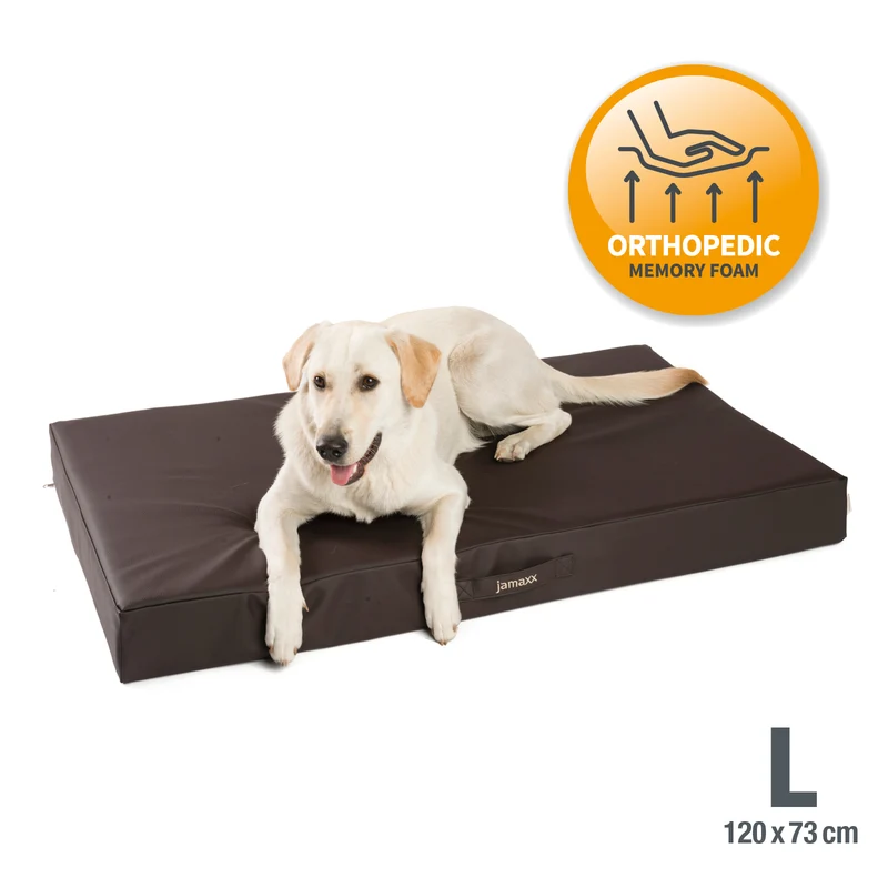 PDB1017, Premium Hunde-Matratze, Deluxe Kunstleder, 2-Lagen Orthopädische HundeMatte ★ Memory Foam, S/M/L, braun grau schwarz