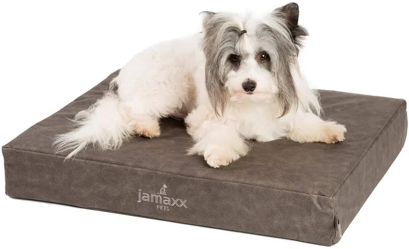PDB1017, Premium Hunde-Matratze, Deluxe Kunstleder, 2-Lagen Orthopädische HundeMatte ★ Memory Foam, S/M/L, braun grau schwarz