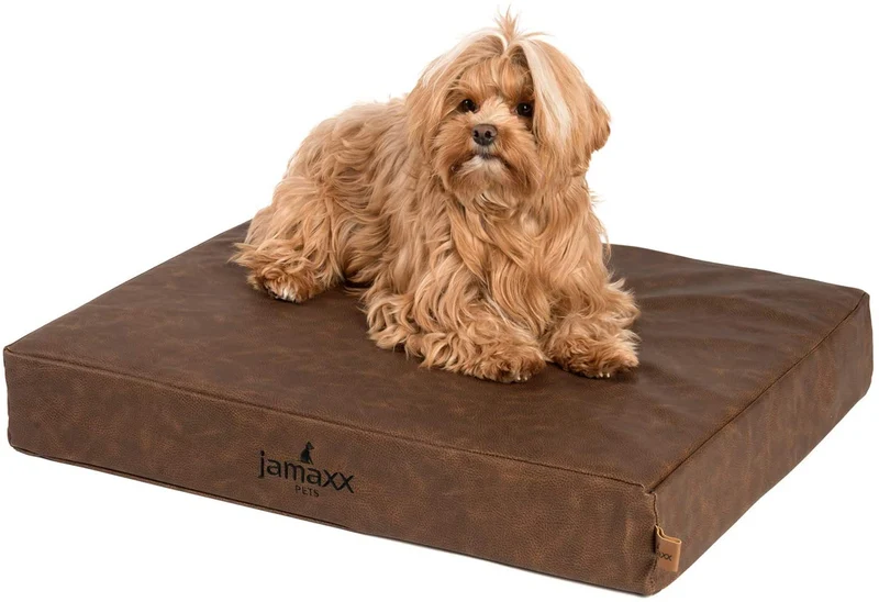 PDB1017, Premium Hunde-Matratze, Deluxe Kunstleder, 2-Lagen Orthopädische HundeMatte ★ Memory Foam, S/M/L, braun grau schwarz
