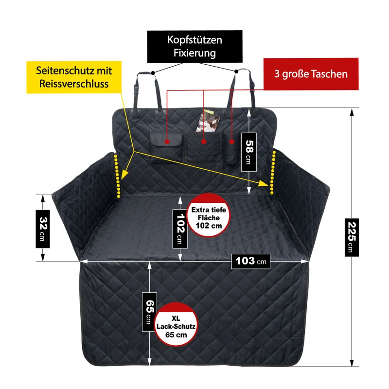 [PDSC3] - Auto - Kofferraum XXL Schondecke für SUV Kombi Extra-Lang 225cm Seitenschutz Hunde-Decke Wasserdicht