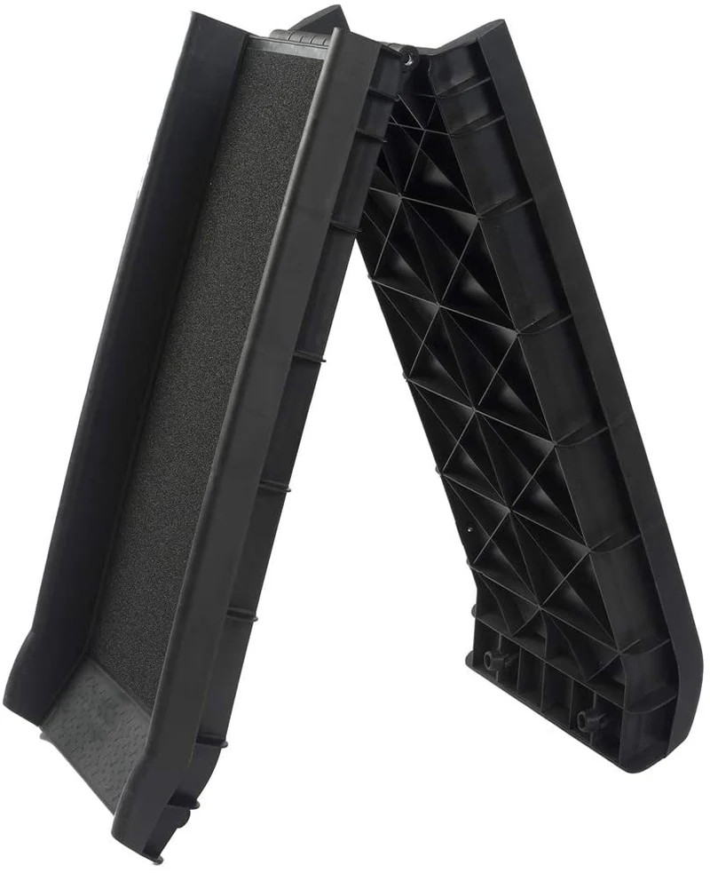 PDR1, Hunderampe Autorampe klappbar, Kunststoff leicht, stabil max 90 kg, Anti-Rutsch, 156x40 cm faltbar, Kofferraum Einstiegshilfe, gelenkschonende Hunde-Treppe für große und schwere Hunde