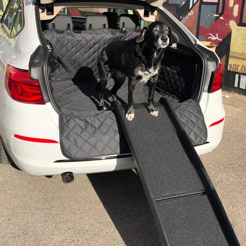 PDR1, Hunderampe Autorampe klappbar, Kunststoff leicht, stabil max 90 kg, Anti-Rutsch, 156x40 cm faltbar, Kofferraum Einstiegshilfe, gelenkschonende Hunde-Treppe für große und schwere Hunde