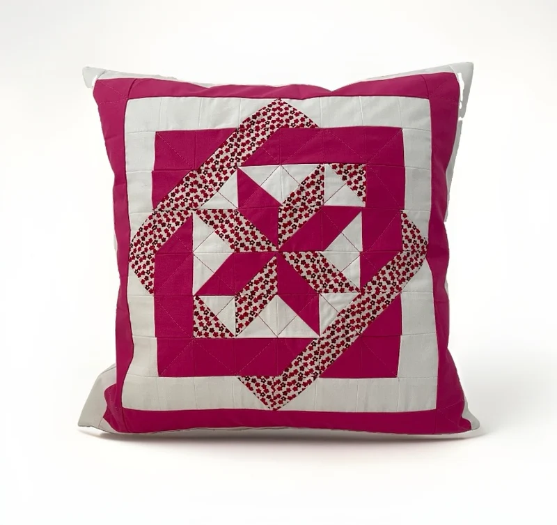 Patchwork Kissenhülle, Landhausstil Kissenbezug, pink/weiß 40x40cm