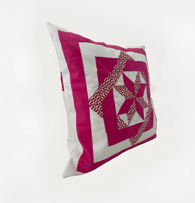 Patchwork Kissenhülle, Landhausstil Kissenbezug, pink/weiß 40x40cm