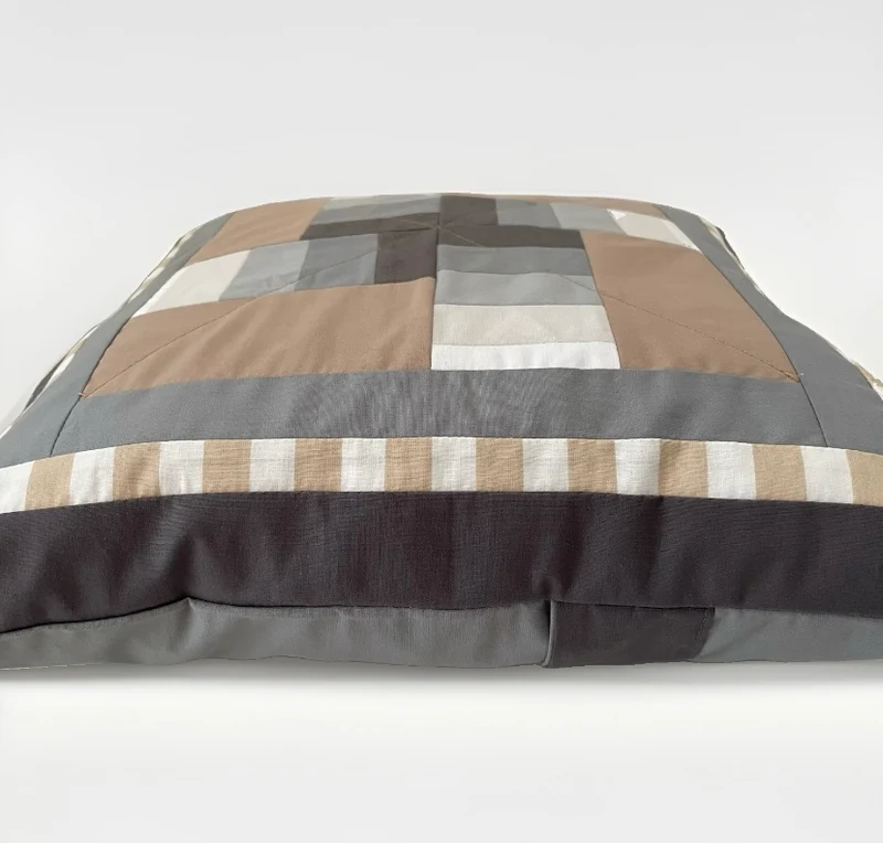 Patchwork Kissenhülle, Landhausstil Kissenbezug, grau/beige 40x40cm