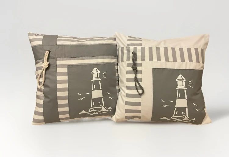 Maritime Kissenhülle, Kissenbezug in Landhausstil * Leuchtturm * grau/weiß