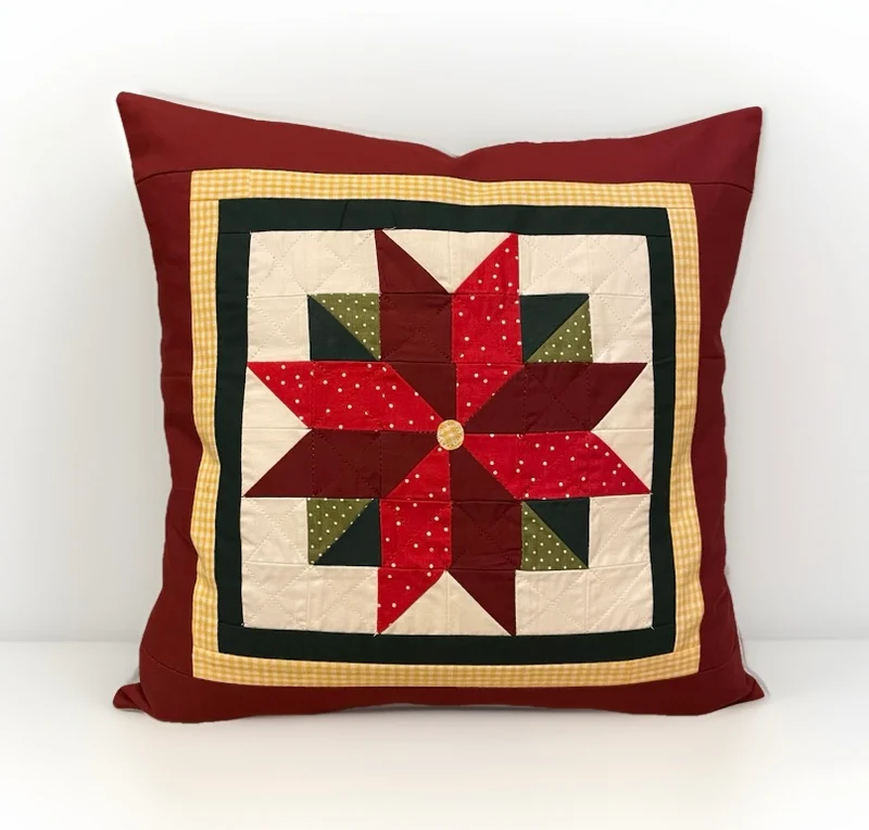 Patchwork Kissenhülle, Landhausstil Kissenbezug, rot/grün/weiß 40x40cm