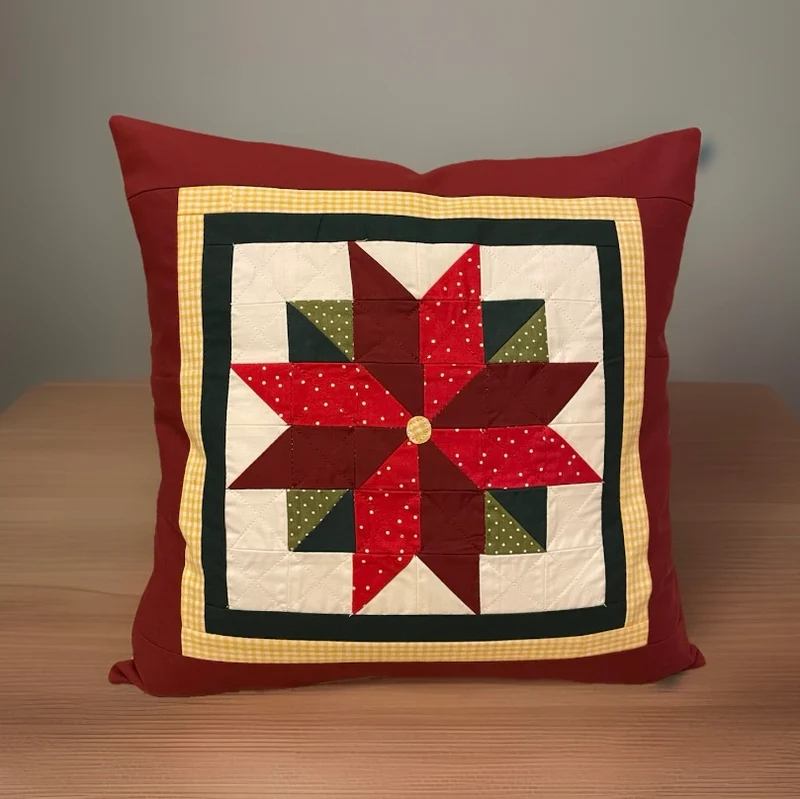 Patchwork Kissenhülle, Landhausstil Kissenbezug, rot/grün/weiß 40x40cm
