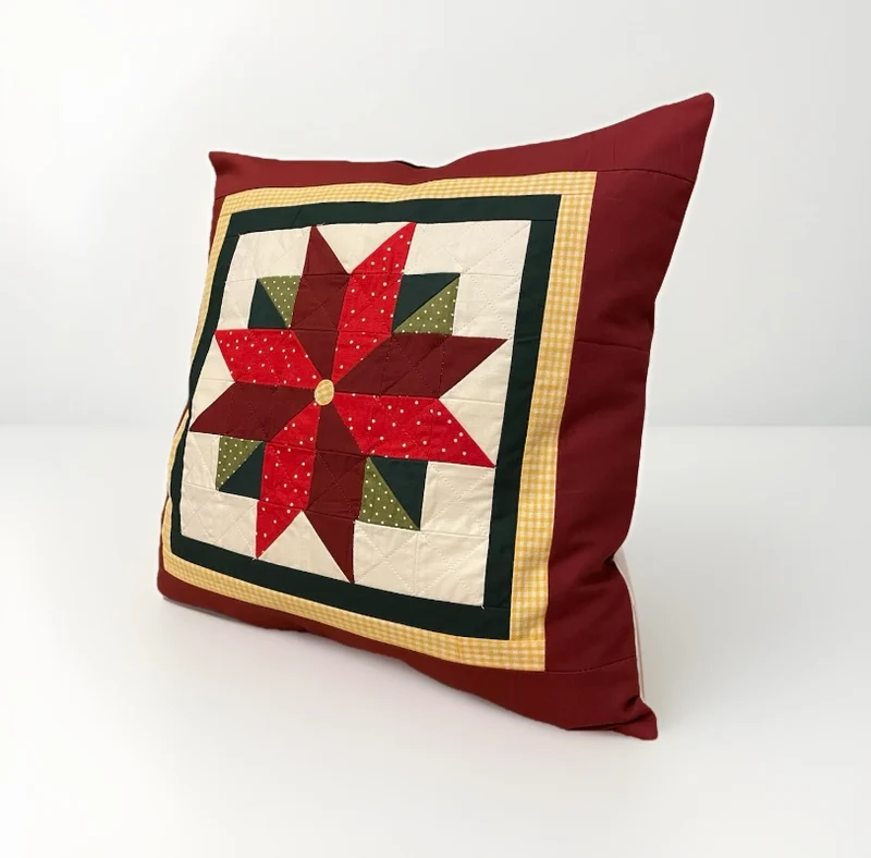 Patchwork Kissenhülle, Landhausstil Kissenbezug, rot/grün/weiß 40x40cm