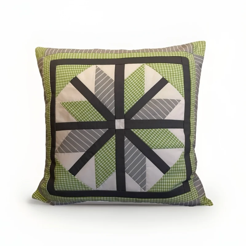 Patchwork Kissenhülle, Landhausstil Kissenbezug, grau/weiß/grün 40x40cm