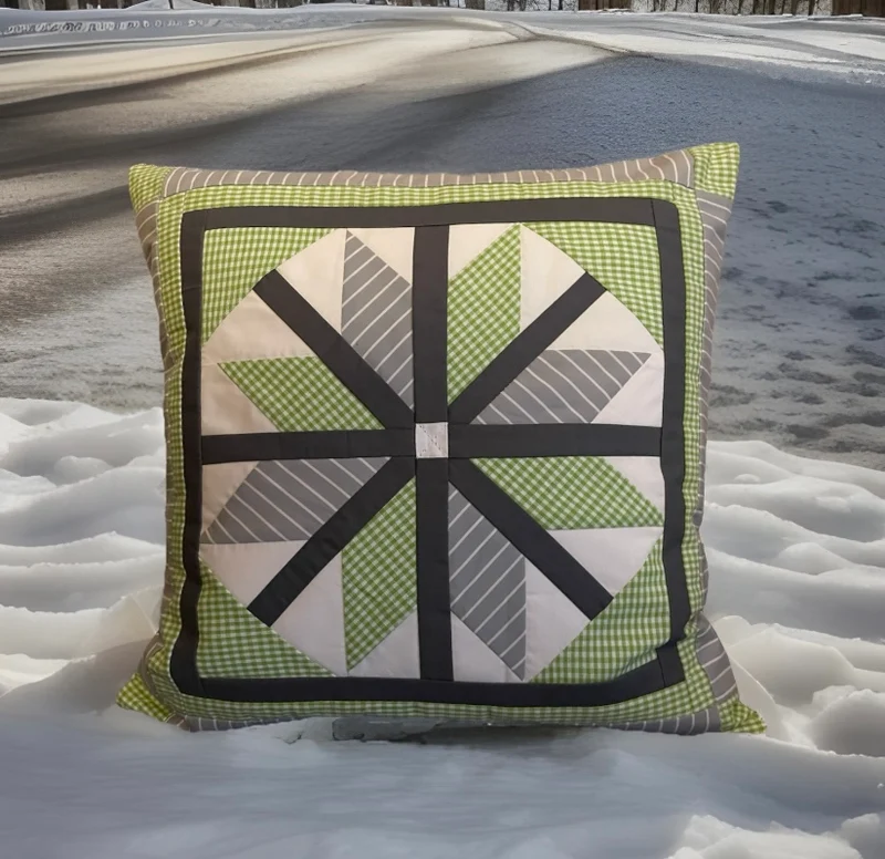 Patchwork Kissenhülle, Landhausstil Kissenbezug, grau/weiß/grün 40x40cm