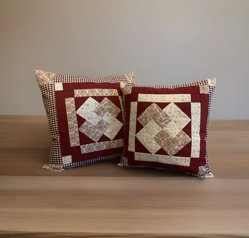 Patchwork Kissenhülle, Landhausstil Kissenbezug, beige/weinrot