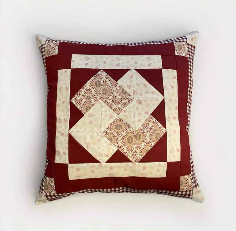 Patchwork Kissenhülle, Landhausstil Kissenbezug, beige/weinrot