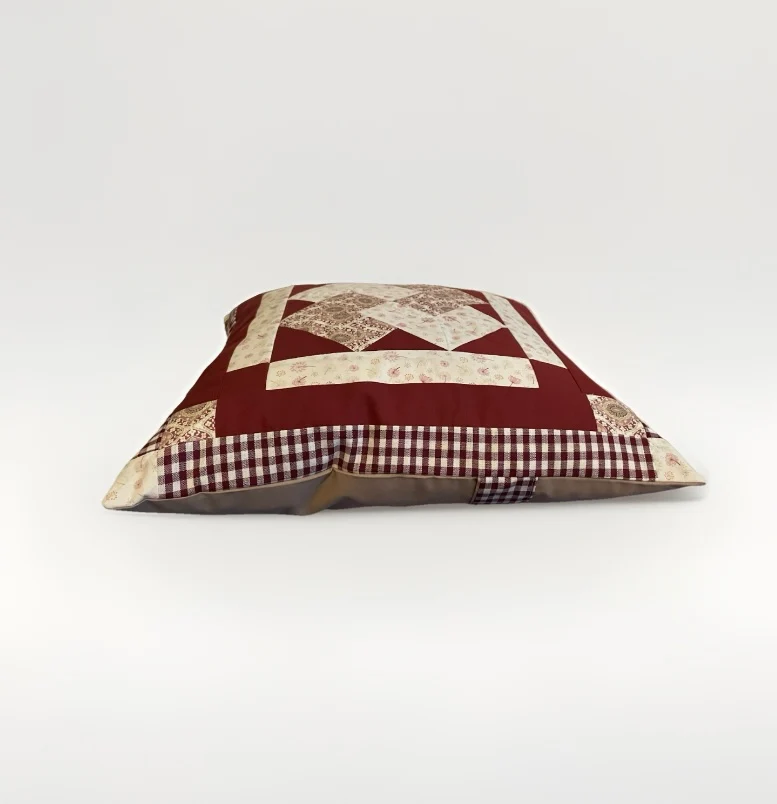 Patchwork Kissenhülle, Landhausstil Kissenbezug, beige/weinrot