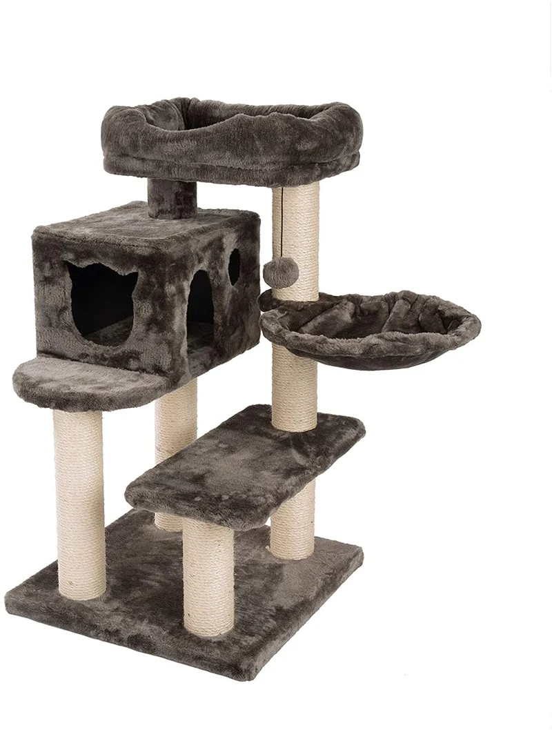 PCT6008, Premium Katzenbaum XXL H90cm, Stabil, Extra-Starke Bodenplatte und Dicke Stämme, Kuschelig-Weiches Soft-Plüsch, Höhle und Kuschel-Körbchen, PCT6008