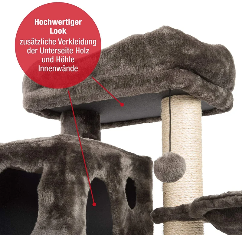 PCT6008, Premium Katzenbaum XXL H90cm, Stabil, Extra-Starke Bodenplatte und Dicke Stämme, Kuschelig-Weiches Soft-Plüsch, Höhle und Kuschel-Körbchen, PCT6008