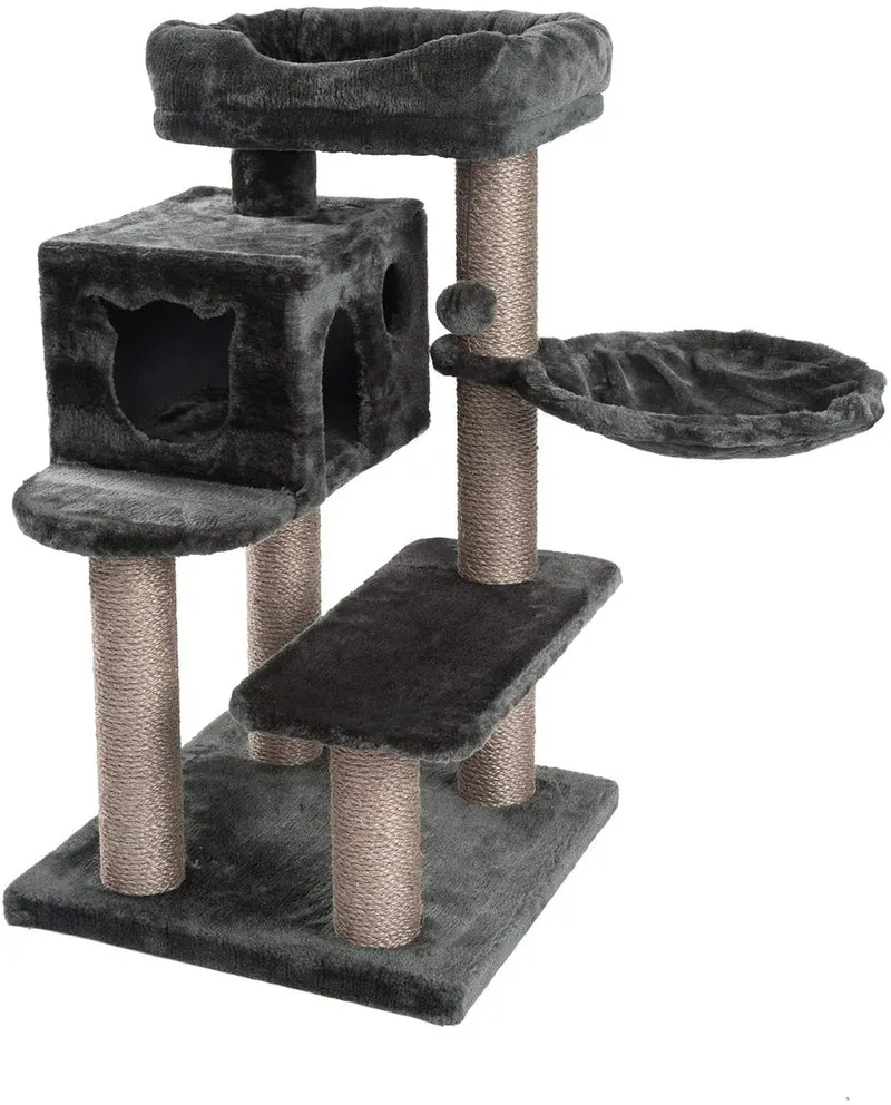 PCT6008, Premium Katzenbaum XXL H90cm, Stabil, Extra-Starke Bodenplatte und Dicke Stämme, Kuschelig-Weiches Soft-Plüsch, Höhle und Kuschel-Körbchen, PCT6008