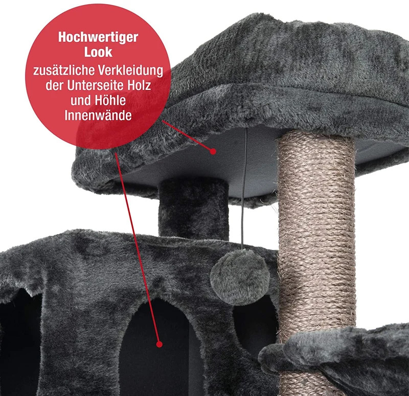 PCT6008, Premium Katzenbaum XXL H90cm, Stabil, Extra-Starke Bodenplatte und Dicke Stämme, Kuschelig-Weiches Soft-Plüsch, Höhle und Kuschel-Körbchen, PCT6008