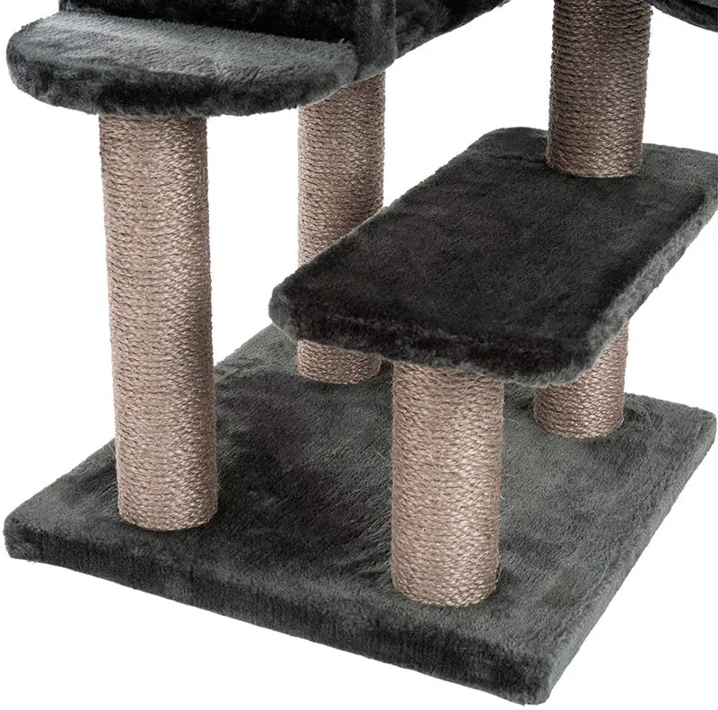 PCT6008, Premium Katzenbaum XXL H90cm, Stabil, Extra-Starke Bodenplatte und Dicke Stämme, Kuschelig-Weiches Soft-Plüsch, Höhle und Kuschel-Körbchen, PCT6008
