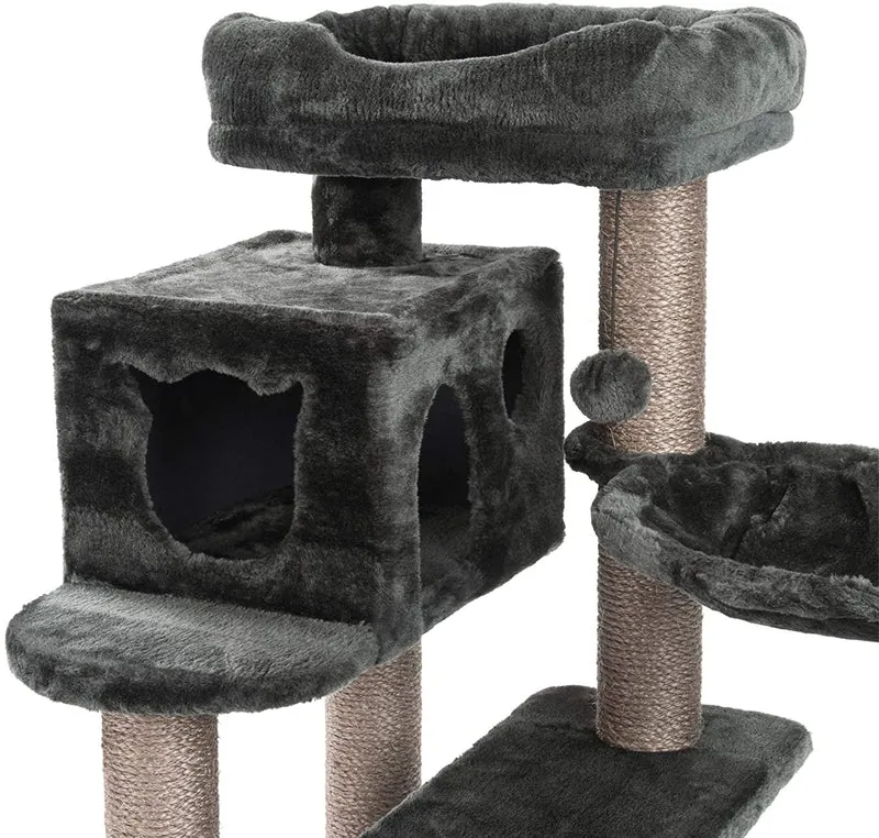 PCT6008, Premium Katzenbaum XXL H90cm, Stabil, Extra-Starke Bodenplatte und Dicke Stämme, Kuschelig-Weiches Soft-Plüsch, Höhle und Kuschel-Körbchen, PCT6008