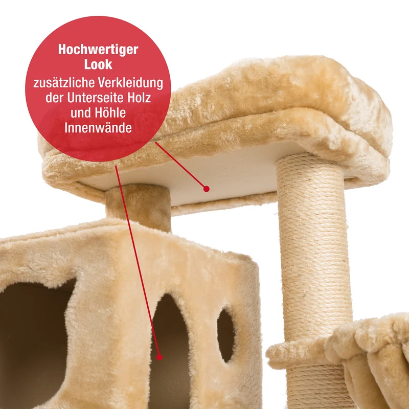PCT6008, Premium Katzenbaum XXL H90cm, Stabil, Extra-Starke Bodenplatte und Dicke Stämme, Kuschelig-Weiches Soft-Plüsch, Höhle und Kuschel-Körbchen, PCT6008
