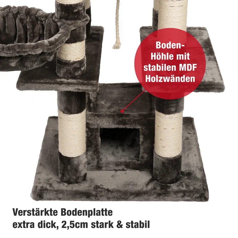 PCT6002, Premium Quality, XXL Premium Kratzbaum Höhe 160 cm, 11cm dicke Stämme, Dicke Bodenplatte, Sehr stabil, Weiches Kuschel-Plüsch, grau braun beige ...