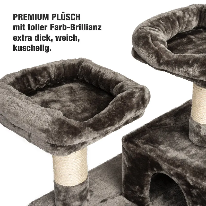 PCT6002, Premium Quality, XXL Premium Kratzbaum Höhe 160 cm, 11cm dicke Stämme, Dicke Bodenplatte, Sehr stabil, Weiches Kuschel-Plüsch, grau braun beige ...