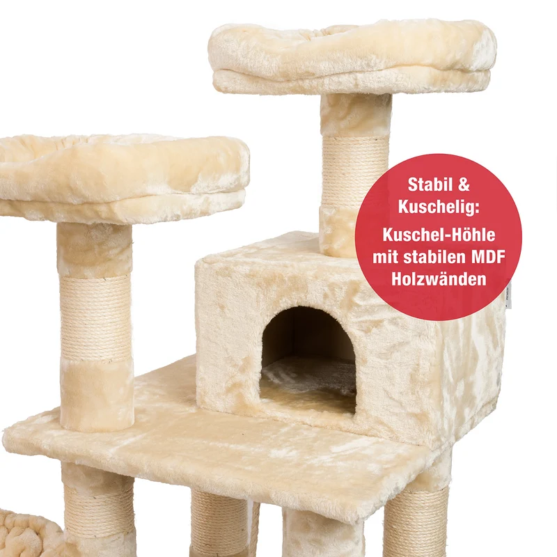 PCT6002, Premium Quality, XXL Premium Kratzbaum Höhe 160 cm, 11cm dicke Stämme, Dicke Bodenplatte, Sehr stabil, Weiches Kuschel-Plüsch, grau braun beige ...