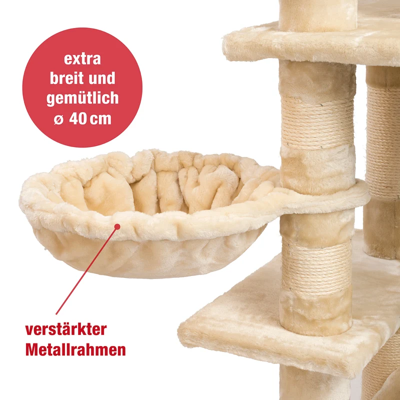 PCT6002, Premium Quality, XXL Premium Kratzbaum Höhe 160 cm, 11cm dicke Stämme, Dicke Bodenplatte, Sehr stabil, Weiches Kuschel-Plüsch, grau braun beige ...