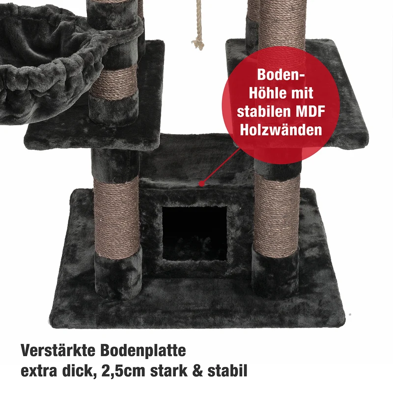 PCT6002, Premium Quality, XXL Premium Kratzbaum Höhe 160 cm, 11cm dicke Stämme, Dicke Bodenplatte, Sehr stabil, Weiches Kuschel-Plüsch, grau braun beige ...