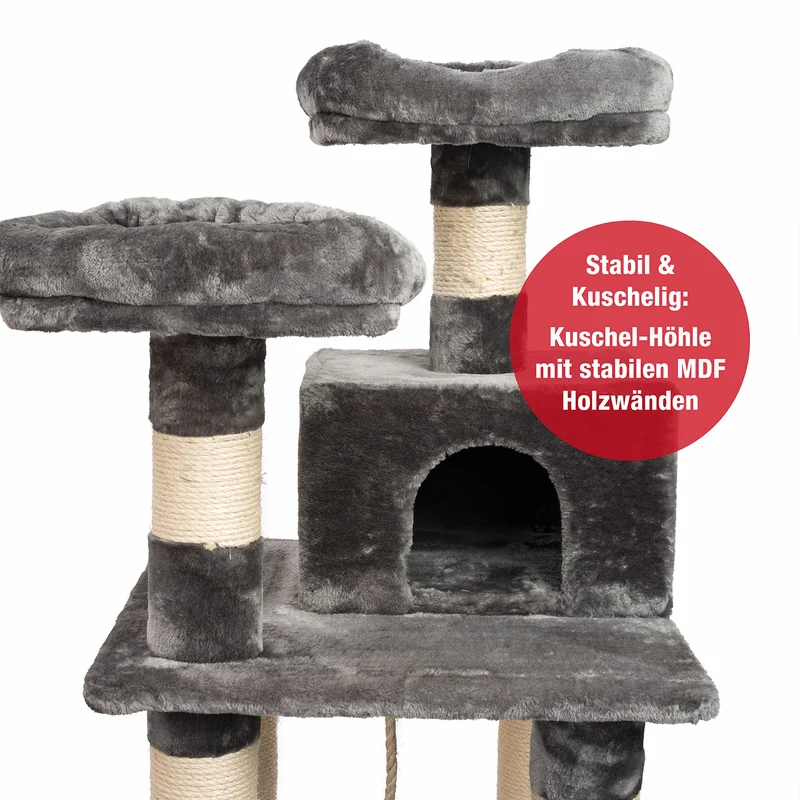 PCT6002, Premium Quality, XXL Premium Kratzbaum Höhe 160 cm, 11cm dicke Stämme, Dicke Bodenplatte, Sehr stabil, Weiches Kuschel-Plüsch, grau braun beige ...