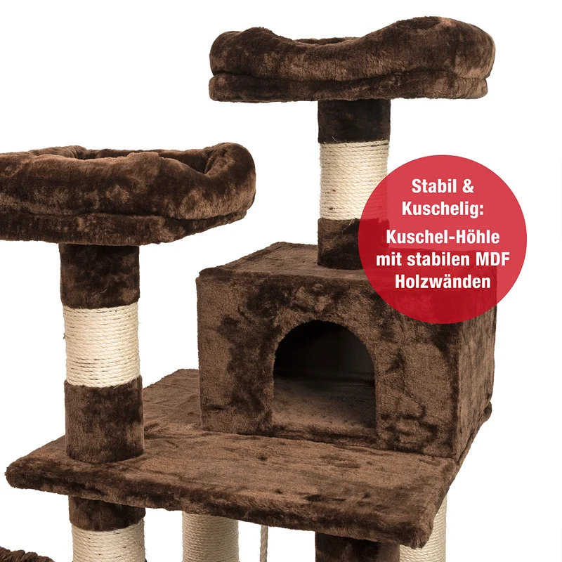 PCT6002, Premium Quality, XXL Premium Kratzbaum Höhe 160 cm, 11cm dicke Stämme, Dicke Bodenplatte, Sehr stabil, Weiches Kuschel-Plüsch, grau braun beige ...