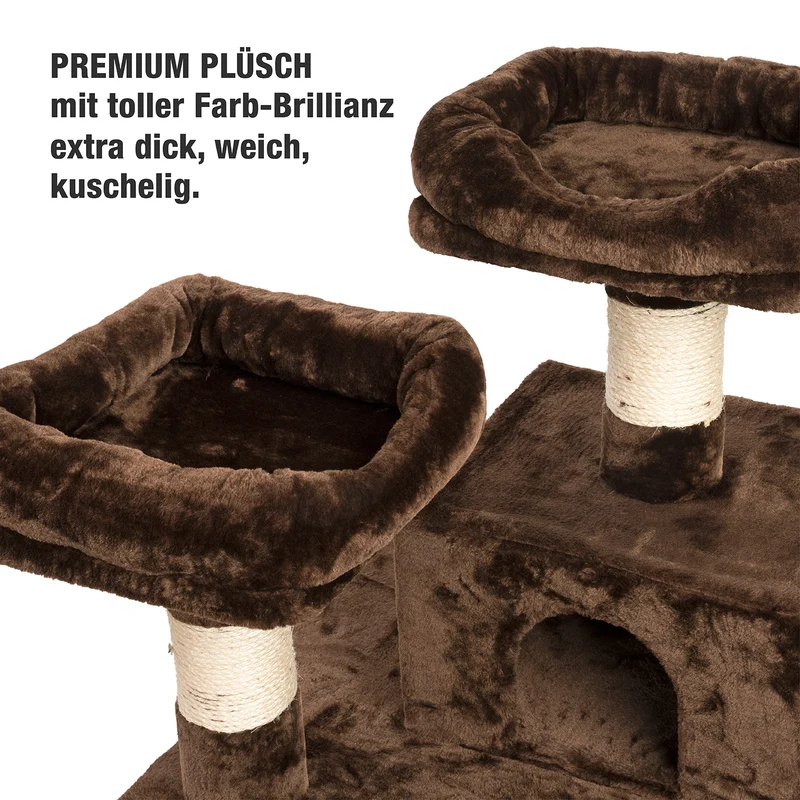 PCT6002, Premium Quality, XXL Premium Kratzbaum Höhe 160 cm, 11cm dicke Stämme, Dicke Bodenplatte, Sehr stabil, Weiches Kuschel-Plüsch, grau braun beige ...