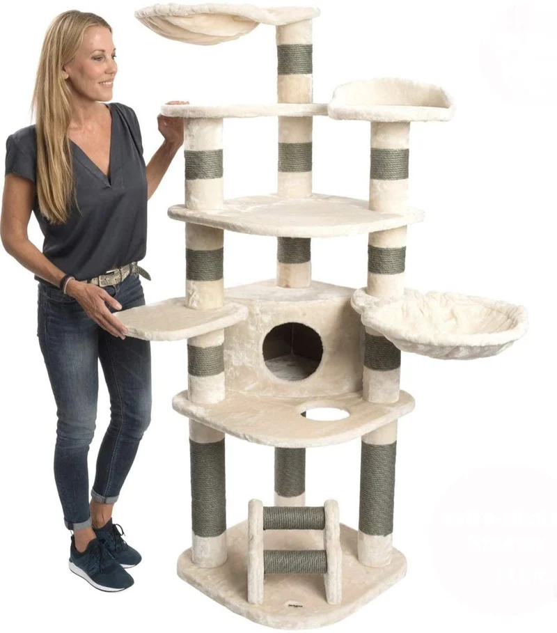 PCT6003, Premium XXL Kratzbaum, Kletterbaum für große Katzen H175cm, extra-Dicke 11 cm Stämme stabil, grau / braun / beige ...