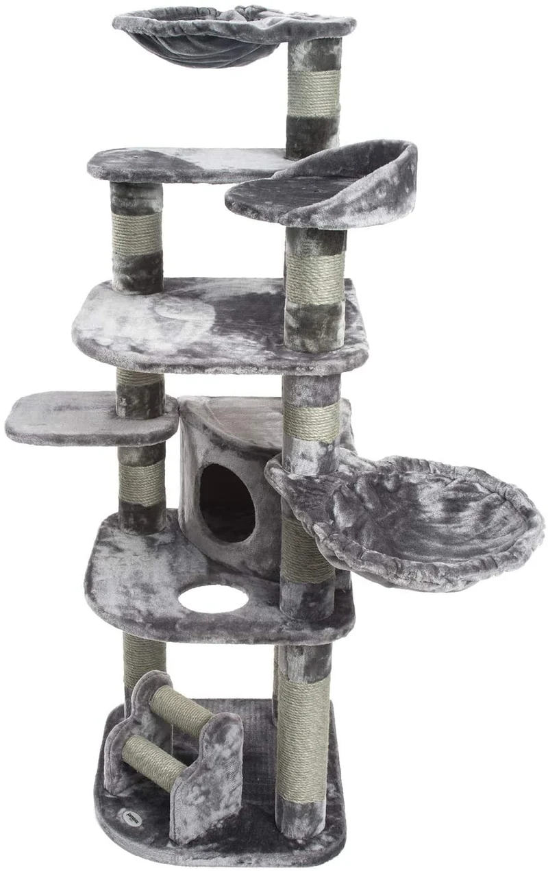 PCT6003, Premium XXL Kratzbaum, Kletterbaum für große Katzen H175cm, extra-Dicke 11 cm Stämme stabil, grau / braun / beige ...