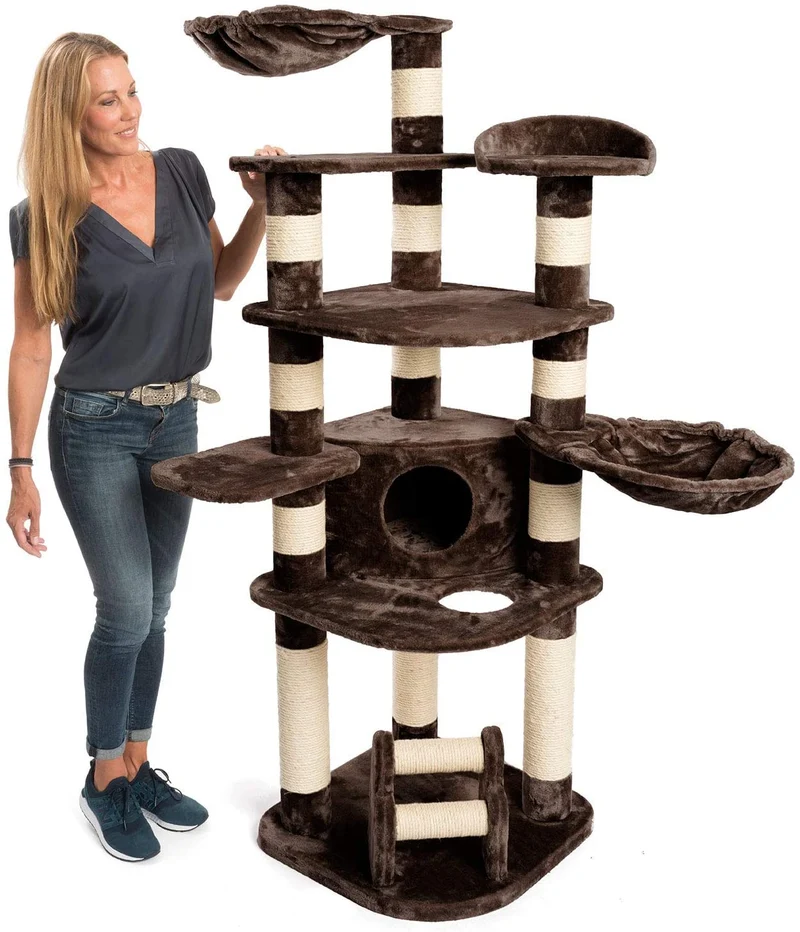 PCT6003, Premium XXL Kratzbaum, Kletterbaum für große Katzen H175cm, extra-Dicke 11 cm Stämme stabil, grau / braun / beige ...