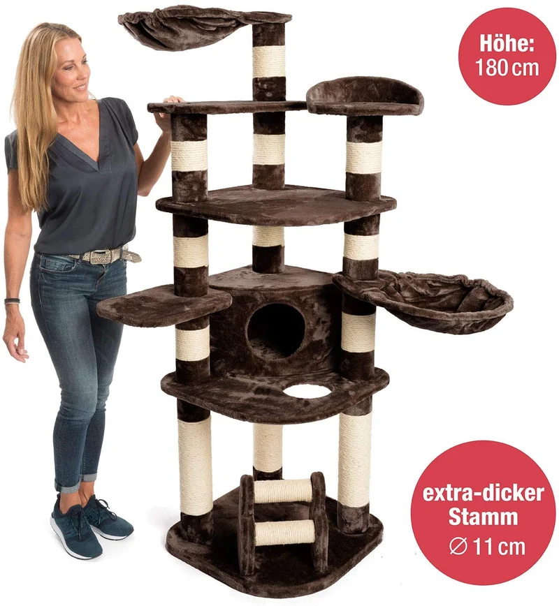 PCT6003, Premium XXL Kratzbaum, Kletterbaum für große Katzen H175cm, extra-Dicke 11 cm Stämme stabil, grau / braun / beige ...