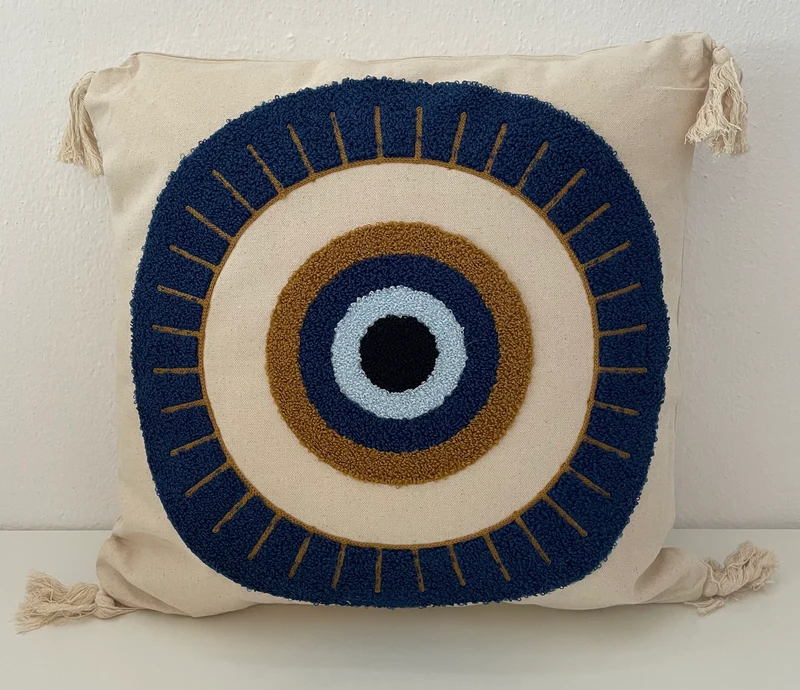 Landhausstil Kissenhülle * Kissenbezug * Dekokissen * Nazar Auge* blau/beige 45x45cm