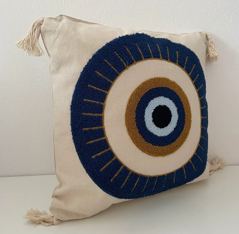 Landhausstil Kissenhülle * Kissenbezug * Dekokissen * Nazar Auge* blau/beige 45x45cm
