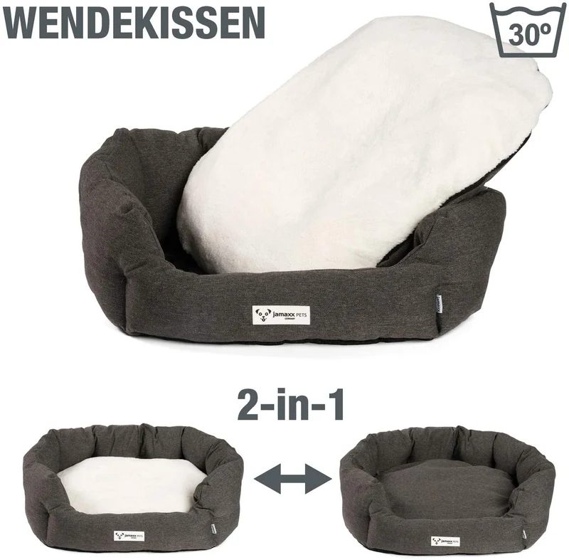 B-Ware: PDB2089, Hunde-Körbchen Bequem Weich, Wendekissen Waschbar Hundekorb Hundebett mit Komfort-Polsterung, S/M/L, grau beige braun...