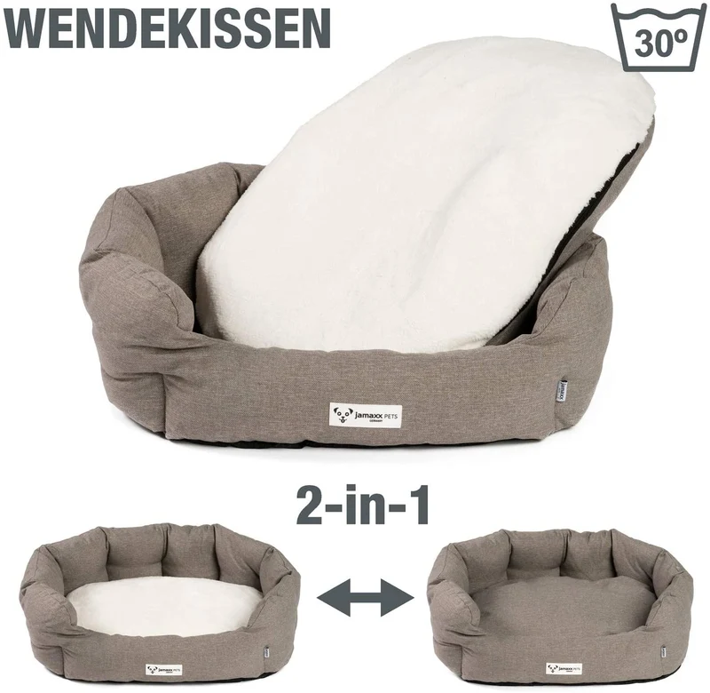 B-Ware: PDB2089, Hunde-Körbchen Bequem Weich, Wendekissen Waschbar Hundekorb Hundebett mit Komfort-Polsterung, S/M/L, grau beige braun...