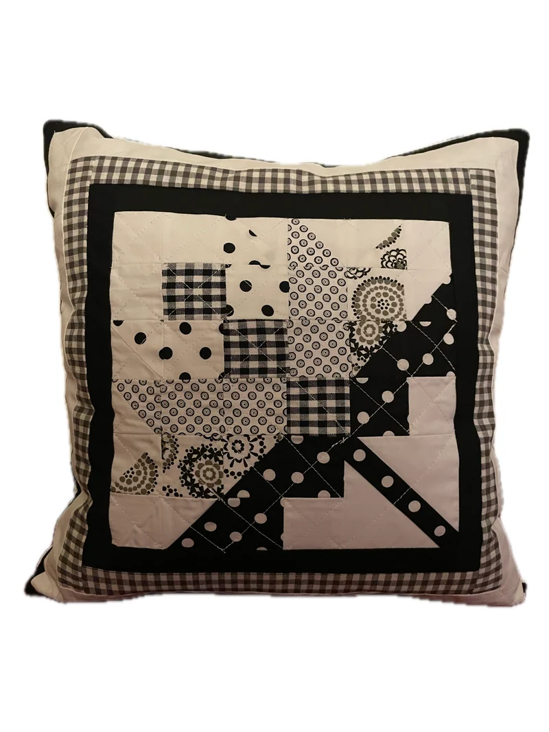 Patchwork Kissenhülle, Landhausstil Kissenbezug, weiß/schwarz 40x40cm