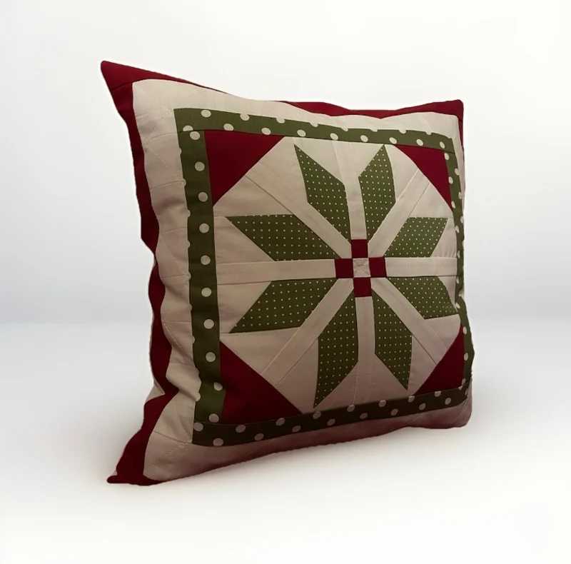 Patchwork Kissenhülle, Landhausstil Kissenbezug, rot/grün/weiß 40x40cm
