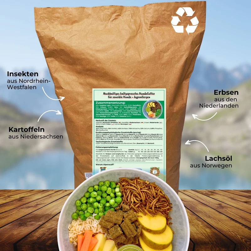 Insekten mit Kartoffeln & Erbsen - hypoallergenes Hundefutter